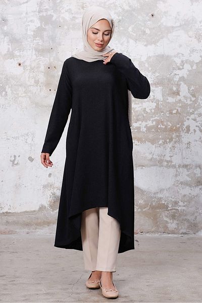 Bestenur Asymmetric Cut Tunic 1253 - Black