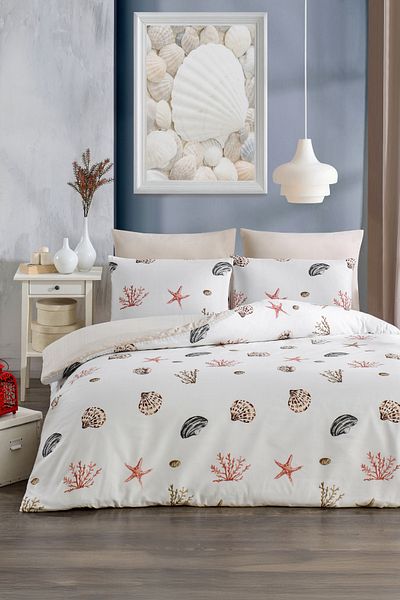 TABEA HOME Σειρά Soft Dreams - Σετ παπλωματοθήκης με διπλό βαμβακερό σχέδιο με ελαστικά σεντόνια
