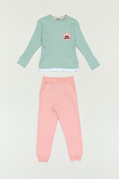 Fulla Moda Embroidered Crew Neck Jogger Girl's Suit