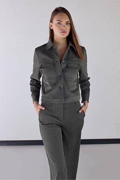 Masha Kate Fitilli Kadife Haki Ceket