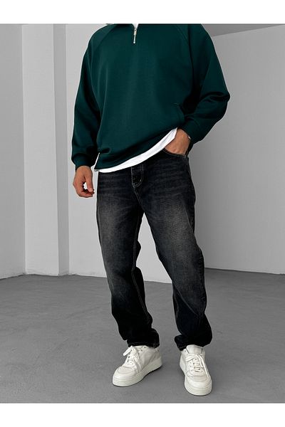 BYBASICMAN Anthracite Stitched Washed Baggy Jean Ke-630
