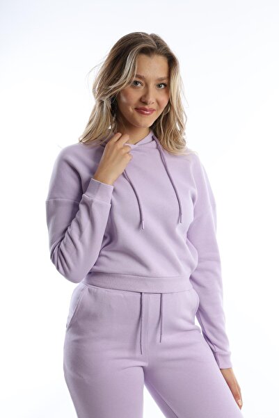 Polo State Hanorac pentru femei cu glugă, cu 3 fire, liliac