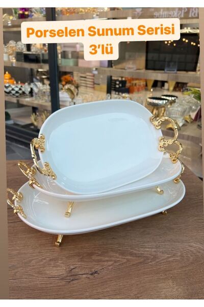 PONCİKPAZAR 3`PORSELEN OVAL SUNUM SETİ