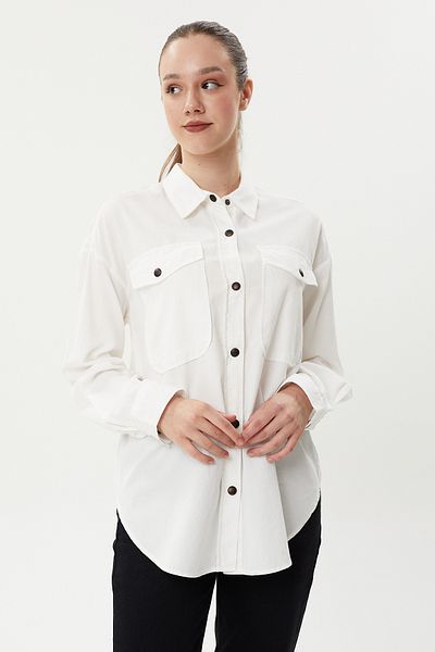 Twister Jeans BG 824 Cămașă de damă supradimensionată din velur subțire cu buzunar dublu