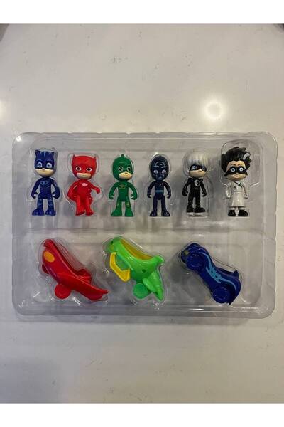 Magicway Pijamaskeliler Pjmasks Figür Oyuncak Seti Arabalı 6lı Karakter Seti 9 Parça