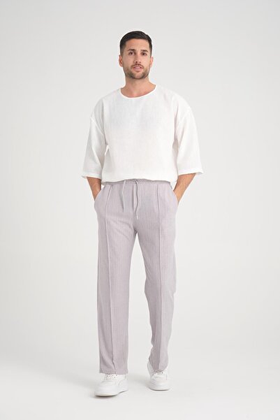 Valiberta Gray Straight Patterned Comfortable Baggy Pants - Elastic Waist