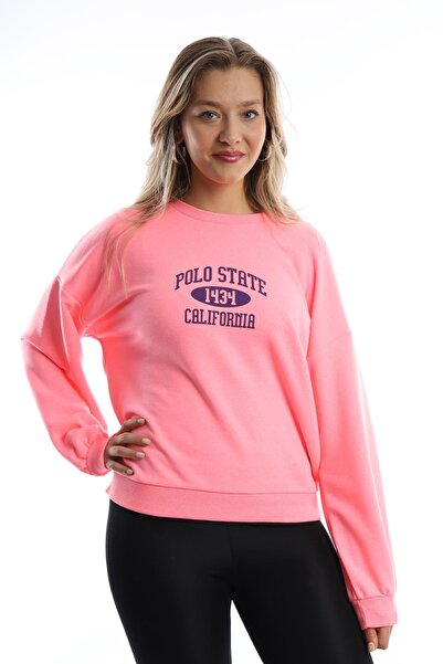 Polo State Kadın polo state Baskılı 3 İplik Sweat Neon Pembe