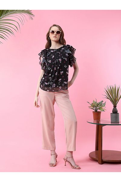 Mish By Styli Floral Print Frill Sleeves Georgette Top