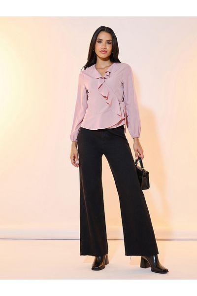 Take Two By Styli Solid Ruffled Long Sleeves Wrap Top