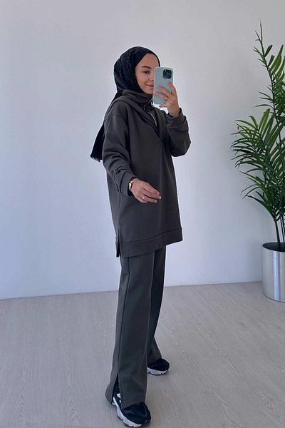 Ka Hijab Khaki Hooded 2-Piece Hijab Set - 3 Thread