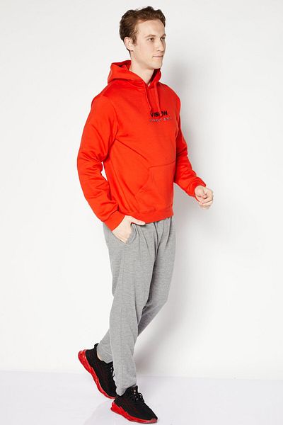 Vision Street Wear Men Embroidered Logo Long Sleeves Hoodies, Red