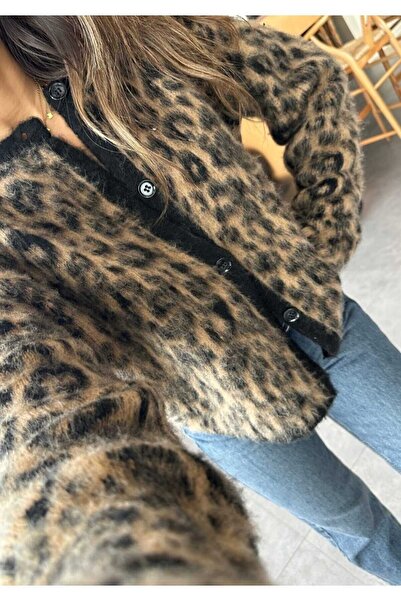 DEMİRLER Yünlü Leopar Desen Hırka