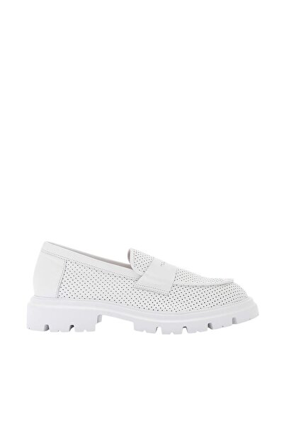 Saracshoes Gerçek Deri Beyaz Kadın Loafer Holi