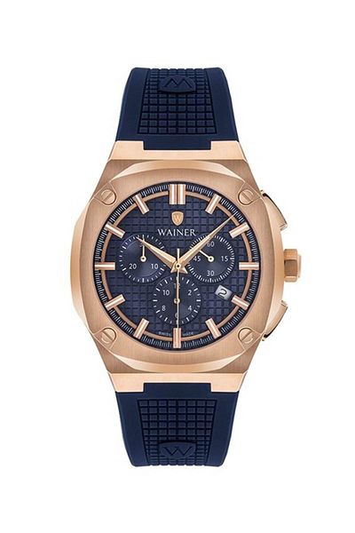 Wainer Wa.10200-E Quartz Swiss Made Silicone Dark Blue Men's Wristwatch with Crown