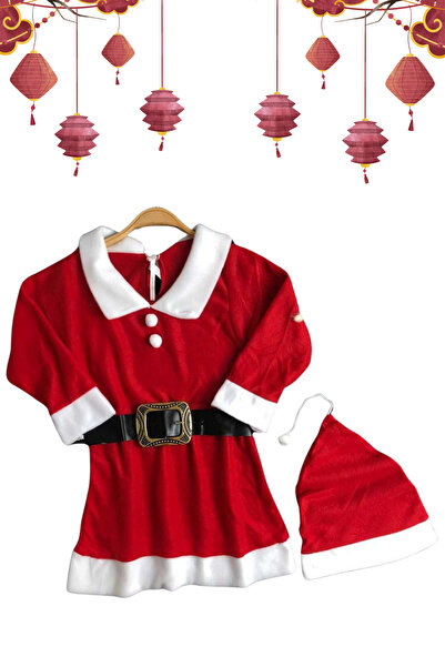 Safran Christmas Girl's New Year Fleece Girl's Dress with Christmas Cap