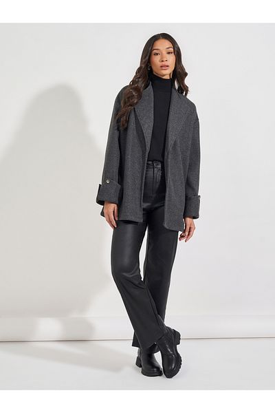 Styli Oversized Longline Wool Like Trench Jacket