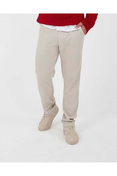 Valiberta Beige Men's Trousers - Ribbed Baggy Fit