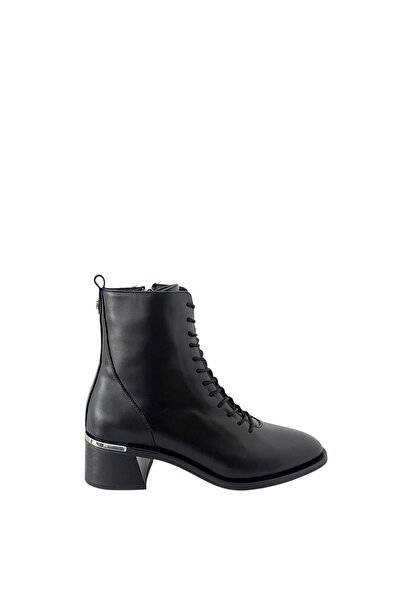 Saracshoes Gerçek Deri Bağcıklı Kadın Bot Siyah Lace
