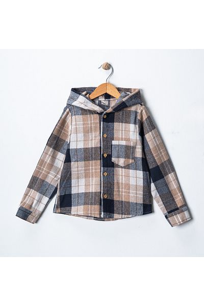 minikiss Унисекс риза Lumberjack с кариран мотив, 100% памук, качулка, джоб, 4-12 години