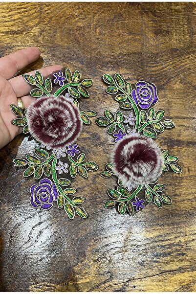 Gönülden Tasarım 2 KOMADA POMPOM FOLIJA VEZENI CVETNI UZORAK ZA ŠIVANJE APLIK...