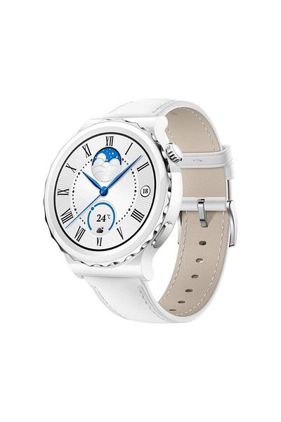 Huawei GT3 Pro Frigga Silver Bezel With White Leather Strap