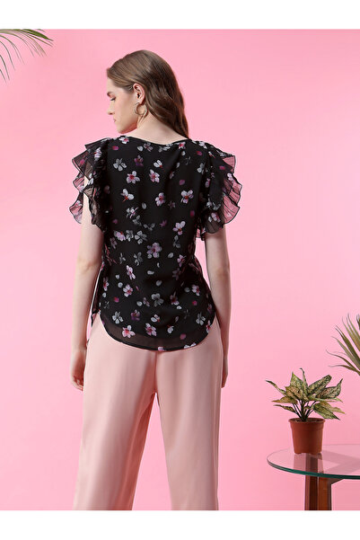 Mish By Styli Floral Print Frill Sleeves Georgette Top