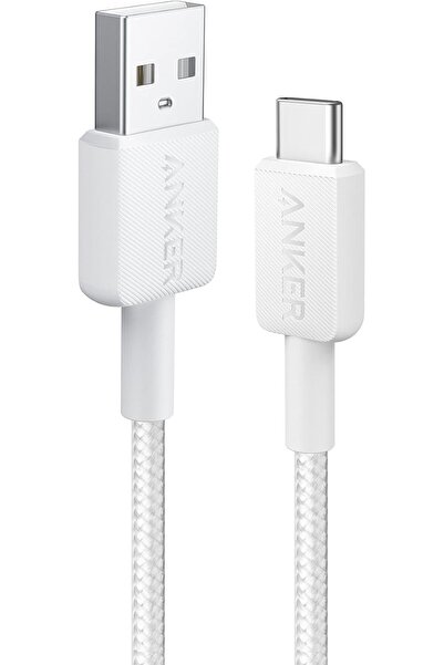 Anker كابل شحن USB-A إلى USB-C 322 (مضفر بطول 3 أقدام/0.9 متر)، شحن سريع ومزامنة بيانات، أبيض