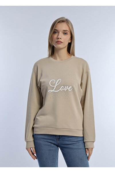 Polo State Ženska majica Love Štampano sa tri niti, neizdignuta, bež boje