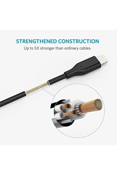 Anker كابل USB-A مع موصل Lightning (3 أقدام، مضفر من النايلون)، شحن ومزامنة، 480 ميجابت في الثانية، أسود