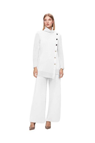 MISS DALIDA Tricotaj cu guler vertical cu nervuri groase Ecru Tunica T25K-6014
