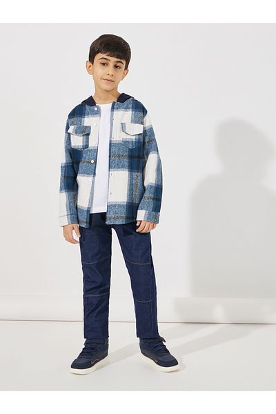 Styli Brushed Checked Pocket Front Hooded Jacket