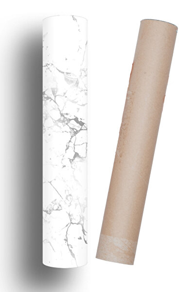 Bigaimaj Kitchen Countertop White-Gray Marble Pattern Self Adhesive Foil Coating