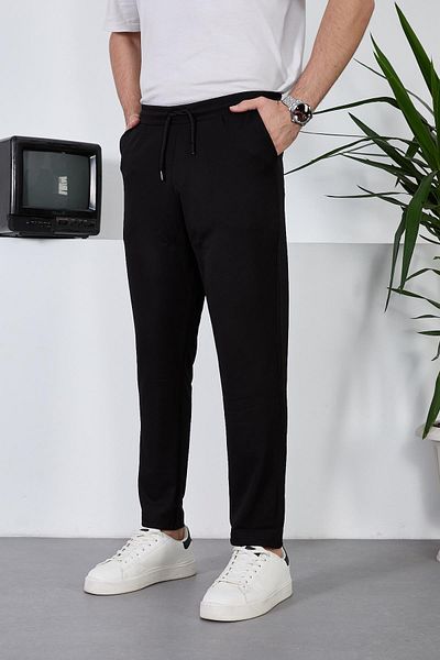 Valiberta Lightweight and Breathable Men's Diagonal Textured Elastic Waist Trousers - Black