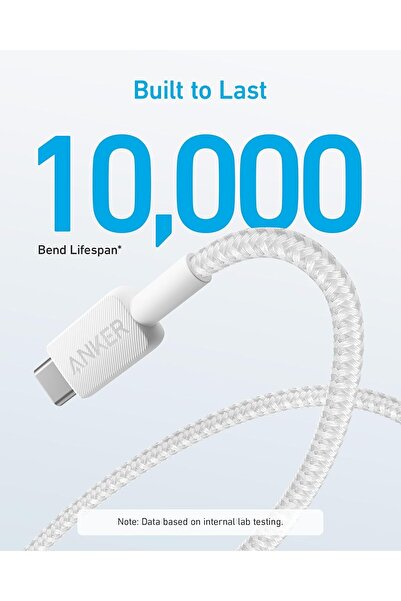 Anker كابل شحن USB-A إلى USB-C 322 (مضفر بطول 3 أقدام/0.9 متر)، شحن سريع ومزامنة بيانات، أبيض