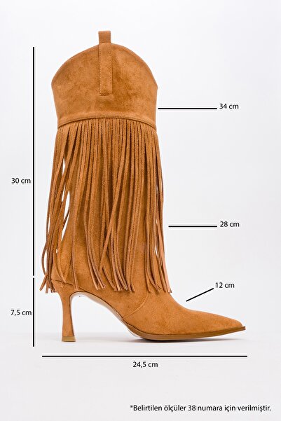 LuviShoes Γυναικείες μπότες με τακούνι GUERAS Tan Suede με φούντες