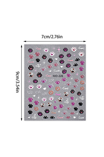 Venalisa 3D Kabartmalı Kedi Pati Figürlü Tırnak Sticker Nail Art Süsleme Etik...