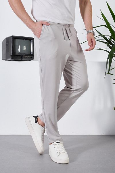 Valiberta Lightweight and Breathable Men's Diagonal Textured Elastic Waist Trousers - Gray