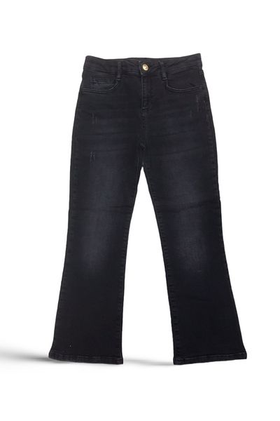 vinezza Girl's Black Jeans Spanish Leg Trousers-Adjustable Waist with Snap Fasteners