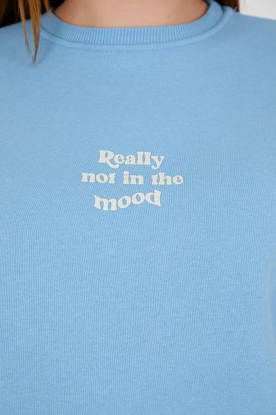Polo State Син дамски суитшърт Oversize - с принт на текст, 3 нишки
