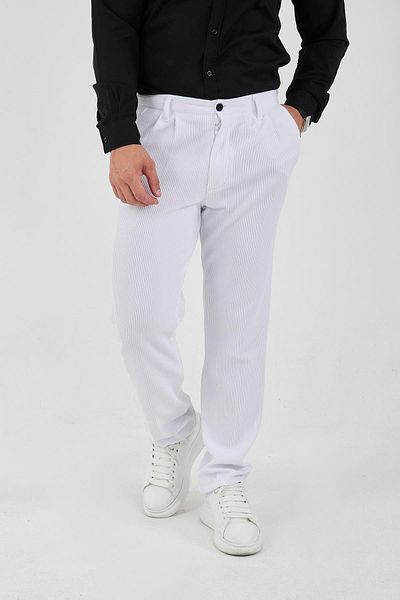 Valiberta White Men's Trousers - Ribbed Baggy Fit