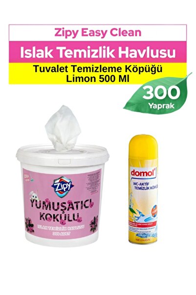 zipy Yumuşatıcı Kokulu Yüzey Temizlik Havlusu Mop Uyumlu ve Domol Tuvalet Köpüğü Limon 500 ml