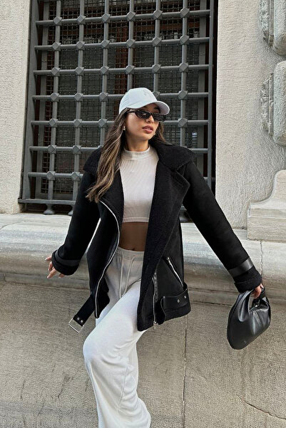 ASEDE Παλτό Biker Oversize με Nubuck εξωτερικά, βελούδινο εσωτερικά και δερμά...