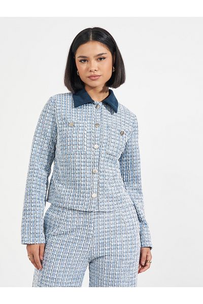 Styli Tweed Cropped Jacket with Buttons