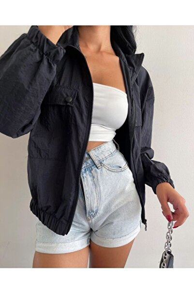 MY DEPO Γυναικείο υφασμάτινο αλεξίπτωτο μπουφάν αδιάβροχο με τσέπες