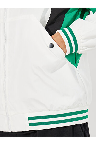 Styli Retro Color Block Bomber Jacket with Rib Detail