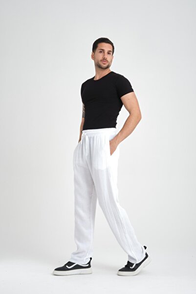 Valiberta Lightweight and Comfortable Muslin Baggy Men's Trousers - White