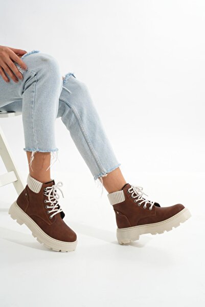 İnfon Ayakkabı Marketi LMC-2045 حذاء نسائي يومي من جلد الغزال البني برباط ونع...