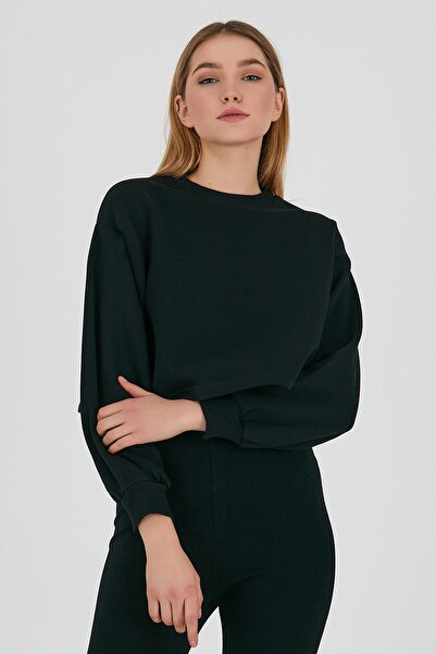 Polo State Hanorac pentru femei, cu gât rotund, cu 3 fire, negru