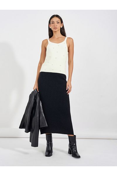 Styli Sleeveless Flat Knit Top with Embellishment