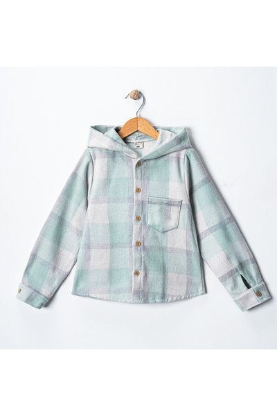 minikiss Cămașă de lumberjack unisex cu glugă, model în carouri, 100% bumbac, cu buzunar, 4-12 ani